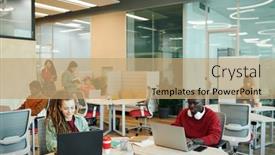  Presentation with managers - Slide deck with young-serious-office-managers background and a coral colored foreground