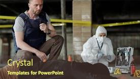  Presentation with crime scene tape - Slide deck with young-serious-policeman-in-bulletproof background and a tawny brown colored foreground