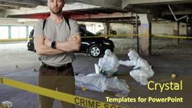  Presentation with crime scene - PPT theme enhanced with young-serious-policeman-standing background and a tawny brown colored foreground