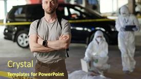  Presentation with crime scene - Presentation design consisting of young-serious-policeman background and a tawny brown colored foreground