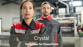  Presentation with female leader - Amazing PPT theme having young-serious-pretty-female-leader backdrop and a dark gray colored foreground