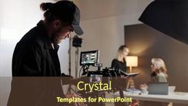  Presentation with studio - Theme featuring young-serious-production-studio-worker background and a tawny brown colored foreground