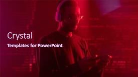  Presentation with gadget - Colorful slides enhanced with young-serious-programmer-in-headphones backdrop and a wine colored foreground