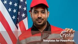  Presentation with stars stripes - Slide set with young-serious-repairman-of-hispanic background and a tawny brown colored foreground