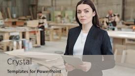  Presentation with factory workers - Presentation having young-serious-sales-manager background and a light gray colored foreground