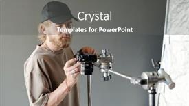  Presentation with videographer - PPT theme enhanced with young-serious-videographer-in-casualwear background and a  colored foreground