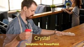  Presentation with restaurant waiter - Colorful slides enhanced with young-serious-waiter-or-worker backdrop and a red colored foreground