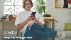  Presentation with mobile home - Presentation consisting of young-serious-woman-in-stylish background and a  colored foreground