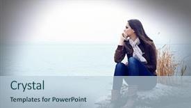  Presentation with river floods - Audience pleasing slides consisting of young serious woman near river backdrop and a lemonade colored foreground