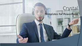  Presentation with customer service - Beautiful presentation featuring young-service-support-operator-talking backdrop and a lemonade colored foreground