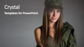  Presentation with sexy girl - Cool new PPT theme with young sexy girl in army backdrop and a gray colored foreground