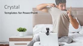  Presentation with online dating - Slide deck consisting of young sexy man in online dating concept background and a light gray colored foreground