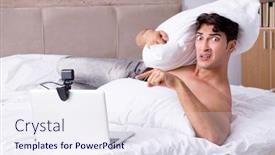  Presentation with online dating - Theme enhanced with young sexy man in online dating concept background and a sky blue colored foreground