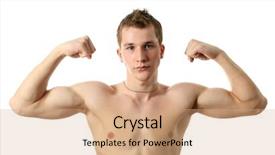  Presentation with sexy - Theme consisting of young sexy man showing his biceps isolated on white background and a coral colored foreground