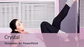  Presentation with pole - Audience pleasing presentation theme consisting of young sexy pole dance woman wearing sports clothes backdrop and a soft green colored foreground