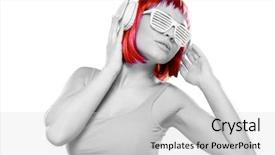  Presentation with listening woman - Colorful theme enhanced with young sexy woman having red backdrop and a light gray colored foreground