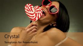  Presentation with sexy - Presentation with young sexy woman with heart shaped lollipop and sunglasses background and a coral colored foreground