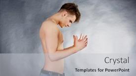  Presentation with keep calm - Colorful theme enhanced with young shirtless angry man trying to keep calm backdrop and a light gray colored foreground