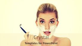  Presentation with razor - PPT layouts enhanced with young shocked woman shaving her face with a razor background and a blonde colored foreground