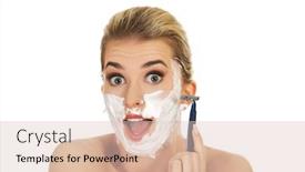  Presentation with razor - Slides having young shocked woman shaving her face with a razor background and a lemonade colored foreground