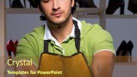  Presentation with workshop - Presentation theme featuring young-shoemaker-in-workshop background and a tawny brown colored foreground