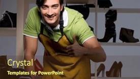  Presentation with workshop - Presentation theme featuring young-shoemaker-in-workshop and a tawny brown colored foreground