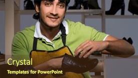  Presentation with workshop - PPT layouts consisting of young-shoemaker-in-workshop and a tawny brown colored foreground