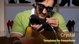  Presentation with workshop - Presentation theme featuring young-shoemaker-in-workshop and a wine colored foreground