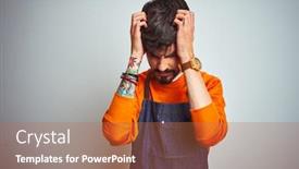  Presentation with tattoo - Colorful presentation enhanced with young-shopkeeper-man-with-tattoo backdrop and a red colored foreground