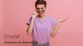  Presentation with palm - Theme enhanced with young-short-haired-beautiful-sceptic background and a coral colored foreground