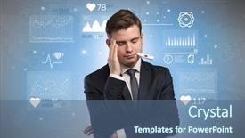  Presentation with medical fever - Colorful presentation design enhanced with young sick businessman with fever backdrop and a ocean colored foreground