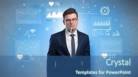  Presentation with medical fever - Colorful slide set enhanced with young sick businessman with fever backdrop and a ocean colored foreground