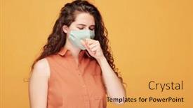  Presentation with coronavirus - PPT theme enhanced with young-sick-female-with-coronavirus background and a yellow colored foreground