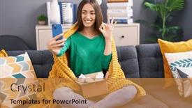  Presentation with friendly - Theme enhanced with young-sick-hispanic-woman-doing background and a gold colored foreground