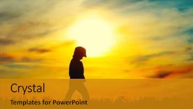  Presentation with sad child - Theme with young silhouetted child at sunset background and a gold colored foreground