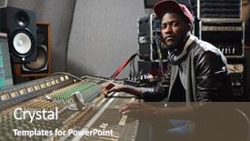  Presentation with recording studio - Audience pleasing slides consisting of young singer in rapper attire backdrop and a violet colored foreground