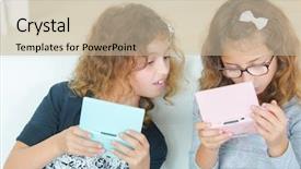  Presentation with video - Slide set having young sisters playing video gale background and a  colored foreground