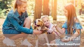  Presentation with beagle dog - Beautiful presentation featuring young-sisters-playing-with-beagle backdrop and a coral colored foreground