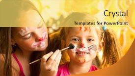  Presentation with painting - Theme having young sisters playing with painting background and a yellow colored foreground