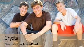  Presentation with young children playing - Presentation with young skateboard boys playing outdoors background and a coral colored foreground
