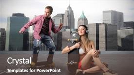  Presentation with skating - PPT theme featuring i love new york - young skating in a ny background and a tawny brown colored foreground