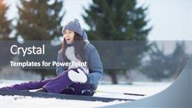  Presentation with leg pain - Presentation design with young skier hurt her leg during ski training and feeling sharp pain background and a gray colored foreground