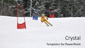  Presentation with winter scene - Presentation theme featuring young skier race fast downhil background and a sky blue colored foreground