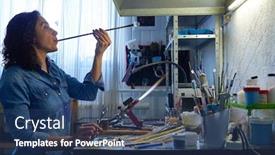  Presentation with technical - Colorful theme enhanced with young-skilled-female-lampworking-master backdrop and a ocean colored foreground