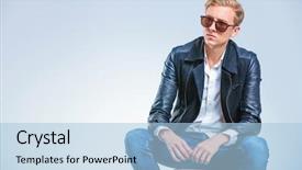  Presentation with sun - Amazing PPT theme having young skinny man wearing sun backdrop and a light blue colored foreground