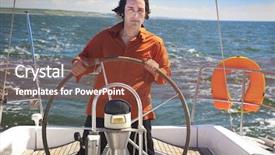  Presentation with sailboat - PPT layouts consisting of young skipper driving sailboat captain background and a tawny brown colored foreground