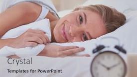  Presentation with sleeping - PPT layouts having young-sleeping-woman-and-alarm background and a coral colored foreground