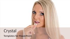  Presentation with fat - Presentation theme having young slender woman with pills on a white background fat burner background and a coral colored foreground