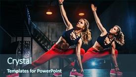  Presentation with sports - PPT theme enhanced with young slim sports twins girl background and a ocean colored foreground