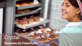  Presentation with sweet pastry - PPT layouts having young-small-business-female-owner background and a tawny brown colored foreground